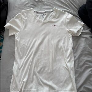 Hollister White V-Neck Tee with Small Red Logo